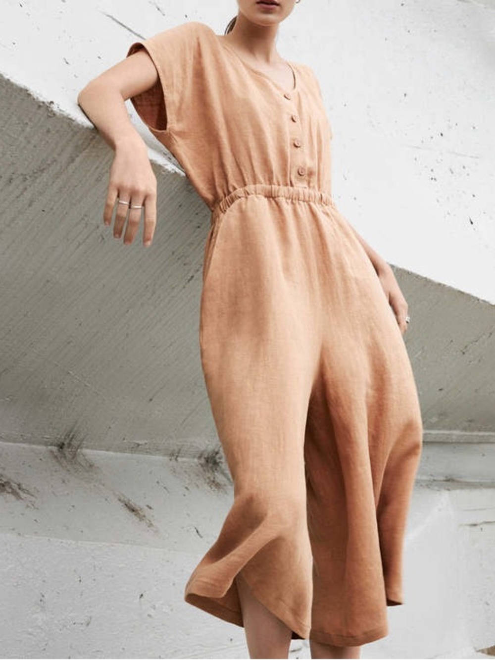 Eve Gravel Rosie Jumpsuit Linen Wide-Leg Caramel Tan Women’s - Size Large